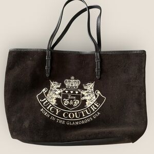 Juicy Couture | Vintage Suede Tote Bag | Black/Brown with Gold Interior